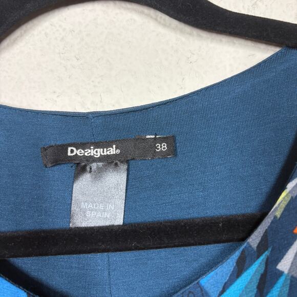 Desigual 38/6 US/Small Chiffon Layered Shift Dress Blue Silky Slit Sleeveless - Picture 8 of 8